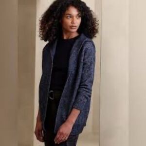 Banana Republic Hooded Open Front Blue Knit Cardigan